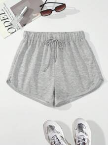 INAWLY Solid Color Drawstring Waist Shorts - Multicolor - View 5