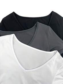 SHEIN Unity Của phụ nữ Màu thuần Quần skinny Thon gọn Áo thun Với Cổ chữ V - Nhiều màu - Xem 4