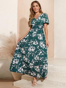 SHEIN Clasi Women's Floral Print V-Neck Short Sleeve Spring Dresssummer Dress, Spring Dress, Party Dress, Wedding Guest Dress, Elegant Dress, Casual Dress, Formal Dress, Floral Dress, White Dress, Black Dresssummer Outfits, Spring Outfit, Beach Outfit, Festival Outfits, Vacation Outfits, Office Outfits, Country Outfit - Multicolor - View 7