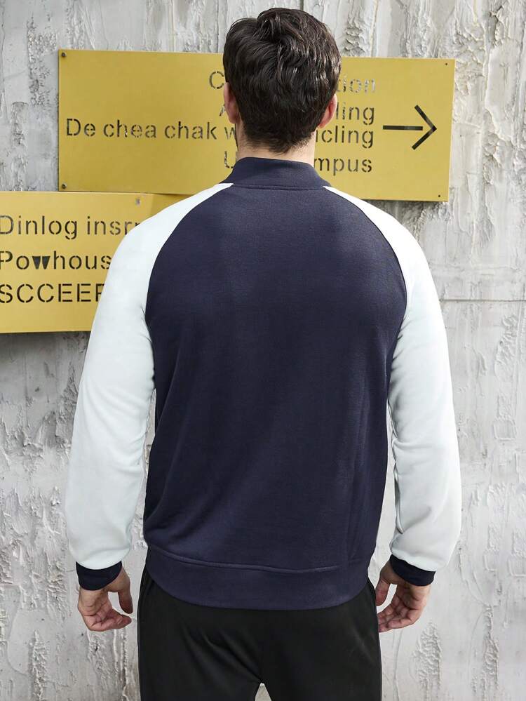 Men's Digital Printed Color Block Sport Jacket Workout Tops