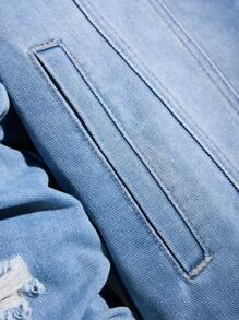 Manfinity Homme Veste En Jean Déchirée À Manches Longues Pour Homme - Bleu azur - Voir 3
