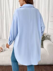 Calvaya Plus Size Button Up Casual Loose Fit Shirt - Baby Blue - View 2