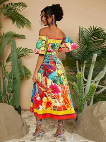 Travachic Vacation Off-Shoulder Wrap Dress With Belted Waist And Flared Hem - Multicolor - View 2