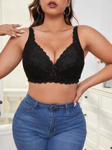 Plus Size Lace Bra With Underwire - Black - View 4