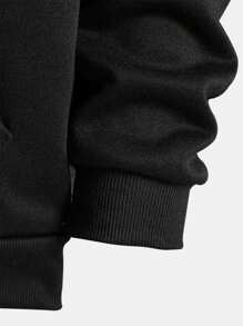 ROMWE MEN Grunge Punk 男士卡通和標語印花拉鍊連帽衛衣 - 黑色 - 查看 4