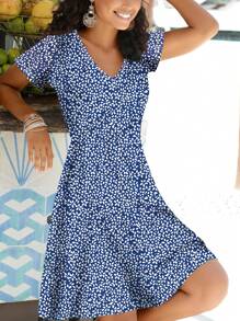 Fashionable Lightweight Ditsy Floral Casual Dress, Elegant & Versatile, Suitable For Outdoor, Home, Travel, Office, Spring/Summer