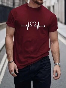 Manfinity Homme Men's Heart Printed Short Sleeve T-Shirt - Burgundy - View 1