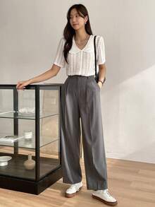 DAZY Solid Color Loose Wide Leg Women's Suit Pants - Dark Grey - View 5