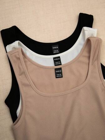 SHEIN PETITE 3入組實色背心