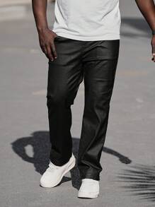 Manfinity Homme 男士加大號人造皮革直筒牛仔褲