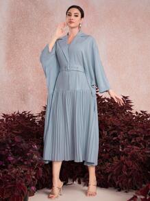 Al Najma 蝙蝠袖腰帶卡夫丹,褶皺邊緣 - 藍色 - 查看 5