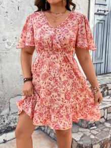 SHEIN Frenchy Kích thước lớn Của phụ nữ Boho In hoa Mảnh Lace Mùa hè Đầm - Nhiều màu - Xem 3