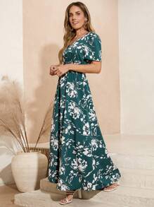 SHEIN Clasi Women's Floral Print V-Neck Short Sleeve Spring Dresssummer Dress, Spring Dress, Party Dress, Wedding Guest Dress, Elegant Dress, Casual Dress, Formal Dress, Floral Dress, White Dress, Black Dresssummer Outfits, Spring Outfit, Beach Outfit, Festival Outfits, Vacation Outfits, Office Outfits, Country Outfit - Multicolor - View 4