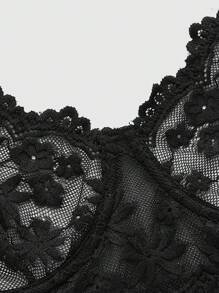 ROMWE Goth Women's Lace Bra With Wire, Lingerie - Black - View 3