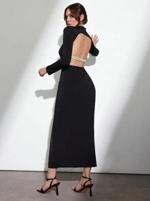 RueChic Black Backless Maxi Dress - Black - View 5