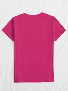 INAWLY Heart & Letter Printed Round Neck T-Shirt Graphic Cheetah Print Tees Women Tops