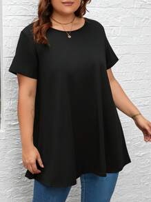 SHEIN CURVE+ Plus Size 4th Of July Casual Round Neck Short Sleeve Knit Flag Printed T-Shirt