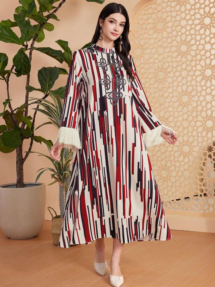 Women's Stand Collar Fringe Cuff Long Sleeve Dress Fall Cloth For Women