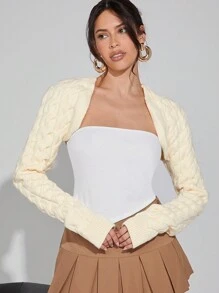 Hauture Của phụ nữ Ngắn Quần skinny Dệt kim Áo len Mở Với Mở Mặt trước Và Xoắn Mẫu - Màu be - Xem 1