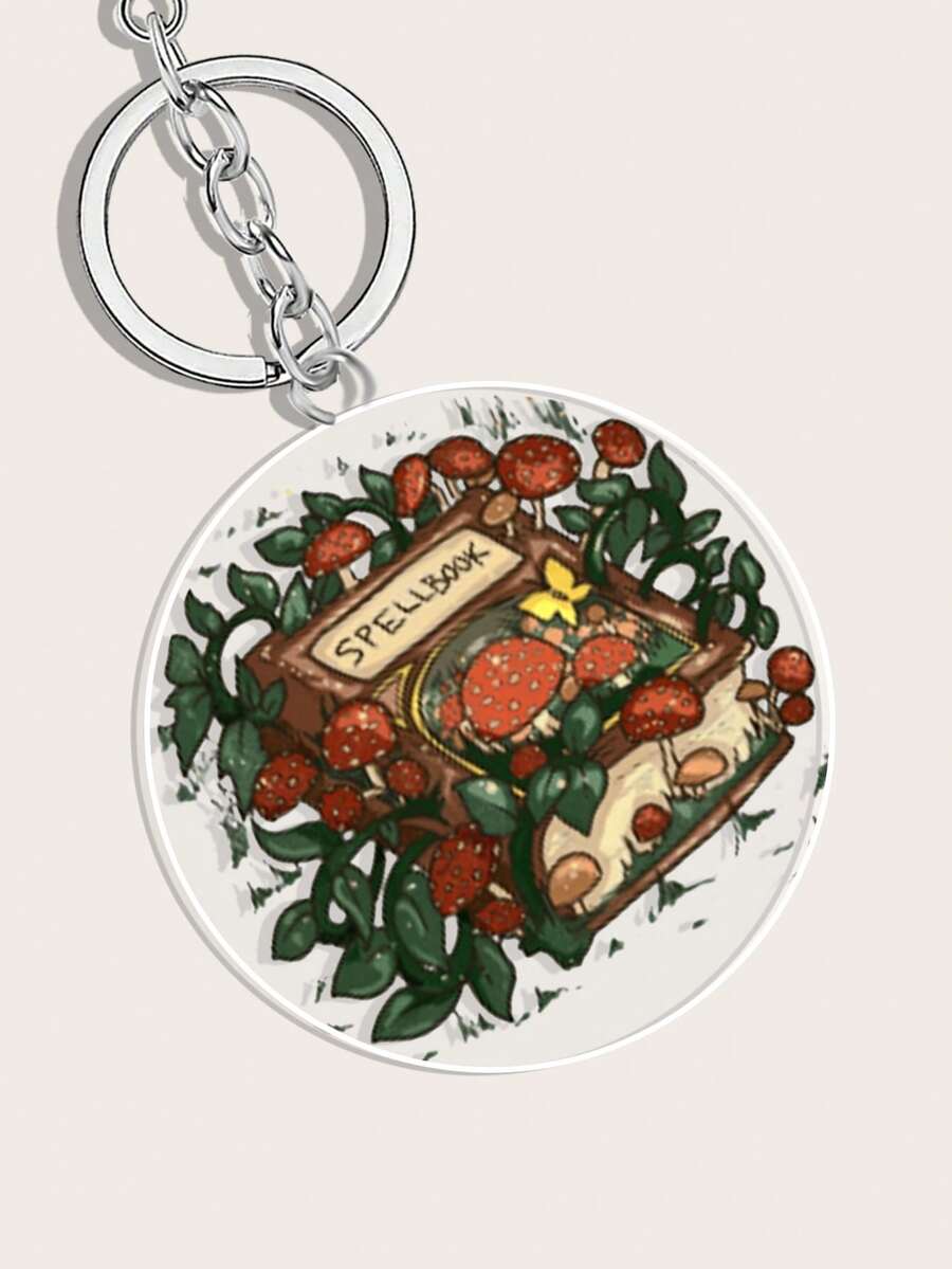 Aidadaism 1pc Cute Mushroom & Book Shaped Alphabet Keychain (Spell Book