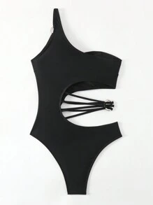 SHEIN Swim One Shoulder Cutout Monokini Swimsuits For Women Summer