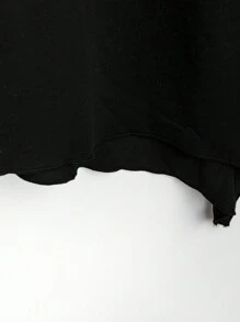 SHEIN LUNE Conjunto De Camiseta De Tirantes Asimétrica Y Pantalones Acampanados Floreados Para Mujer De Talla Grande - Negro - Ver 3