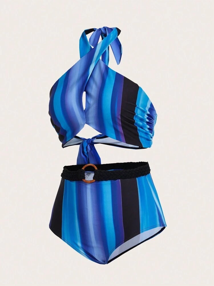Women's Striped Halter Neck Bikini Set Carnival Summer