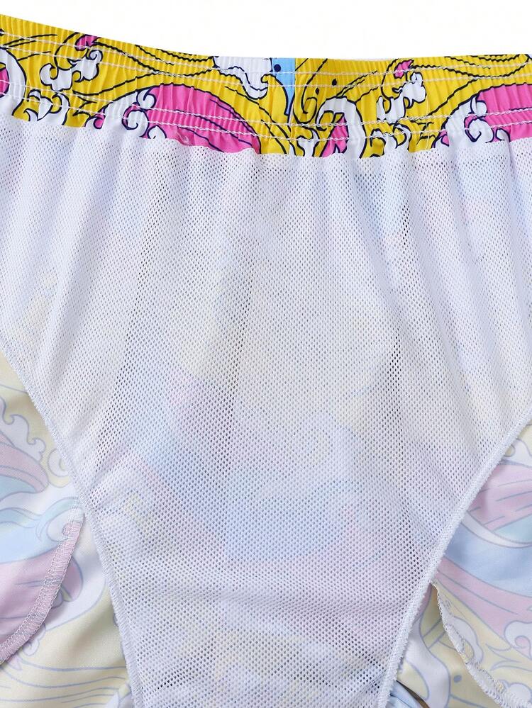 Men's Drawstring Beach Shorts With Ocean Wave Print