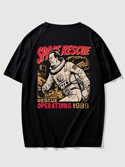 Street Life Men's Astronaut Letter Printed T-Shirt, School