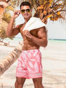 Surfspeed Men's Tropical Printed Beach Shorts With Slant Pockets - Pink - View 3