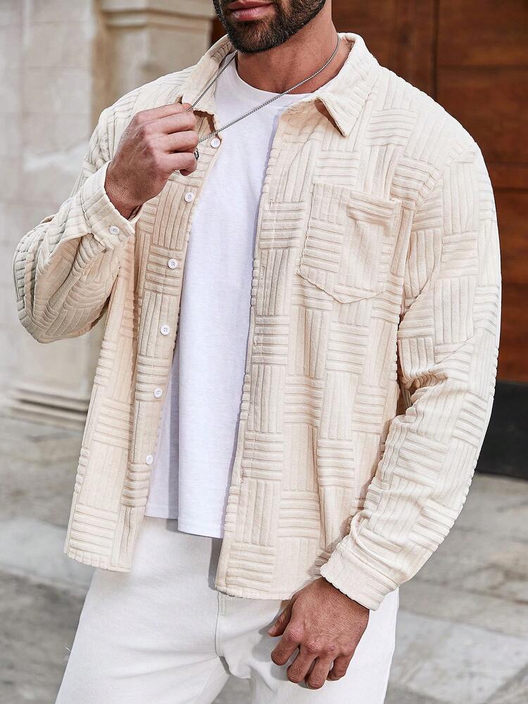 Men's Plus Size Textured Long Sleeve Shirt