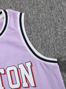 Tween Boy Loose Fit Casual Round Neck Letter Print Tank Top