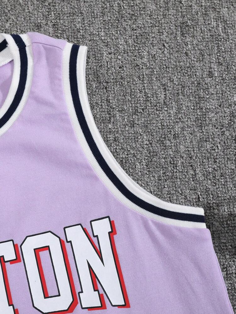 Tween Boy Loose Fit Casual Round Neck Letter Print Tank Top