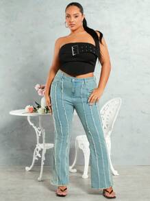 SHEIN BAE Mùa hè Khóa thắt lưng Không tay Ống ngọn Đen Co giãn Kích thước lớn Áo nịt ngực - màu đen - Xem 4