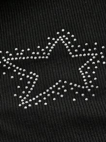 ROMWE Grunge Punk 大码女式不对称露肩上衣，带星形水钻和抽绳下摆，适合朋克音乐节、夏季、学校、狂欢节