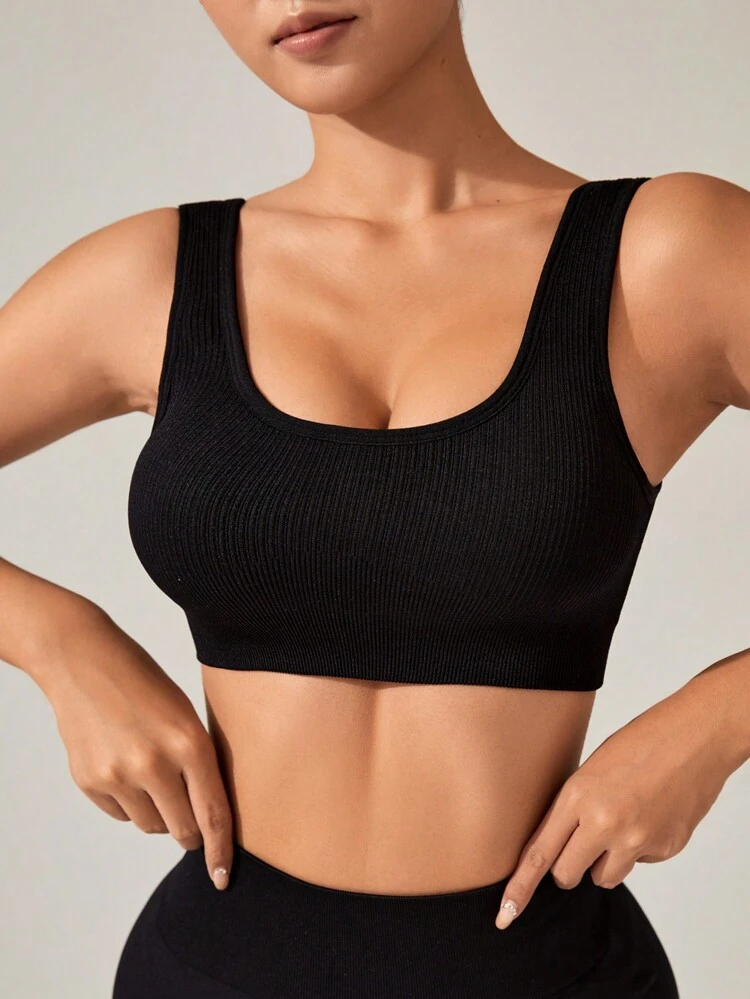 4pcs Solid Color Open Back Sports Bra