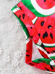 Baby Girl Watermelon Printed Round Neck Sleeveless Bodysuit - Red - View 5