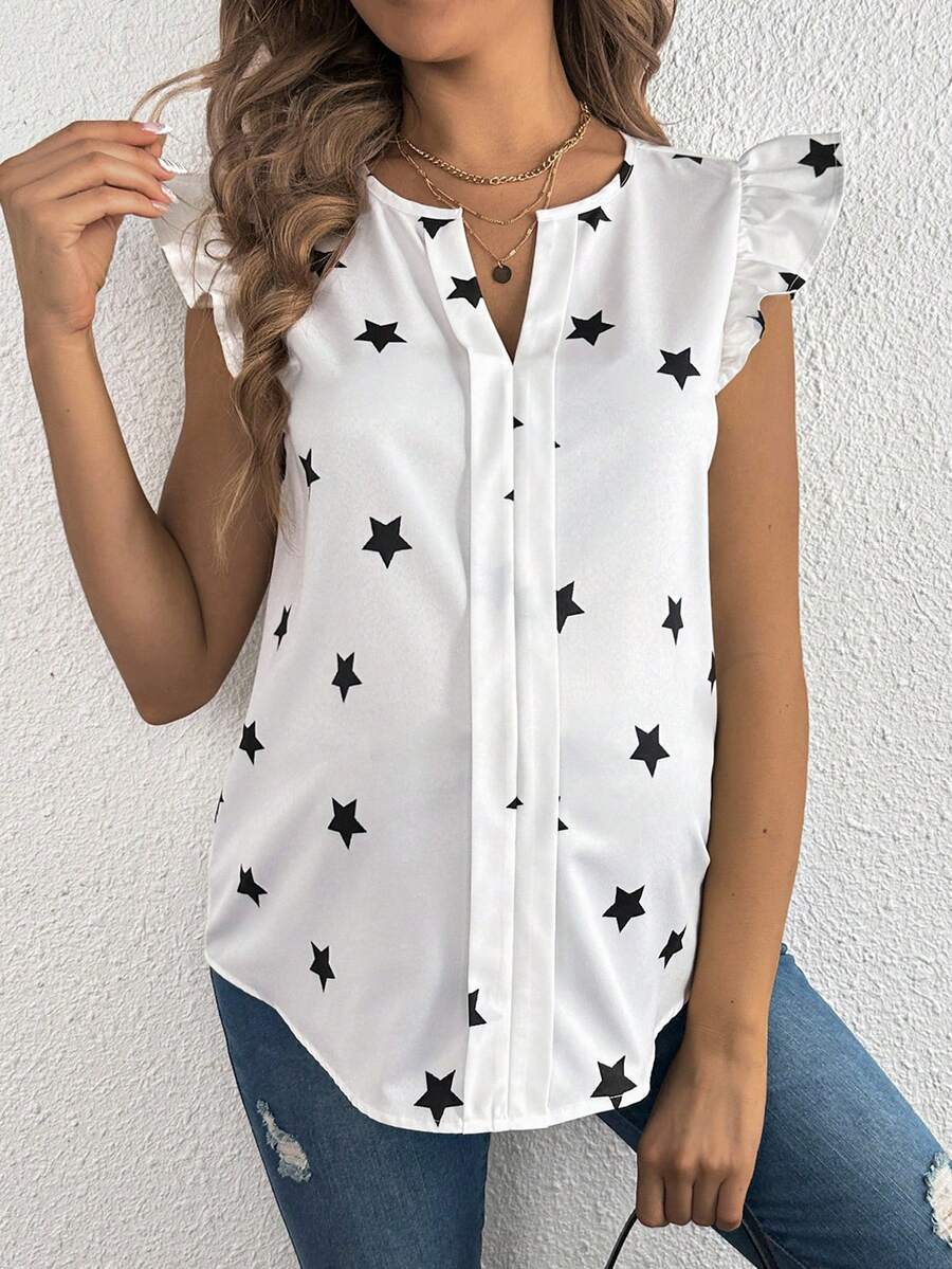 SHEIN Áo sơ mi in hình ngôi sao tay lửng cho bà bầu - trắng - Xem 1