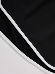 SHEIN EZwear Pantalones Cortos De Talla Grande Con Cintura Elástica Y Dobladillo Enrollado Y Bloqueo De Colores - Negro - Ver 3