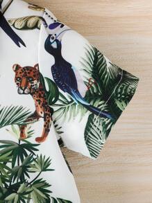 男婴休闲度假套装（2件套），热带植物动物印花衬衫，婴儿度假服，婴儿衬衫，婴儿短裤，夏季男婴套装 - 軍綠色 - 查看 5