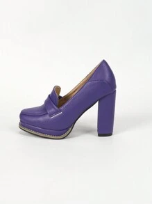 女士粗跟木纹防水厚底方头工作办公室高跟鞋