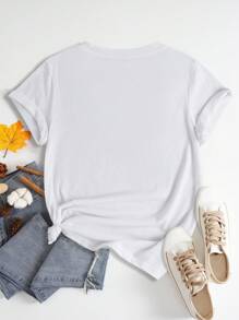 SHEIN Slayr Camiseta De Manga Corta Con Estampado De Oso De Dibujos Animados Para Mujer - Blanco - Ver 2