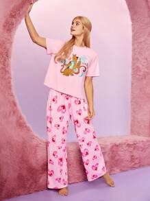 SCOOBY-DOO X SHEIN Của phụ nữ Hoạt hình In Trái tim Bộ mặc nhà - Nhiều màu - Xem 3