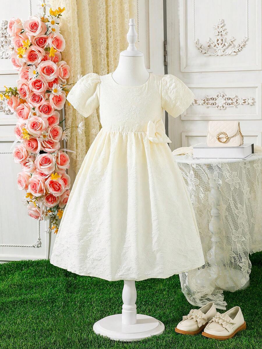 SHEIN Young Girl's Puff Sleeve Princess Dress For Banquet, Piano Performance - Yellow - View 1