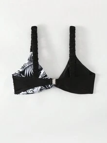 SHEIN Swim 女式植物印花比基尼上衣 - 黑色 - 查看 4