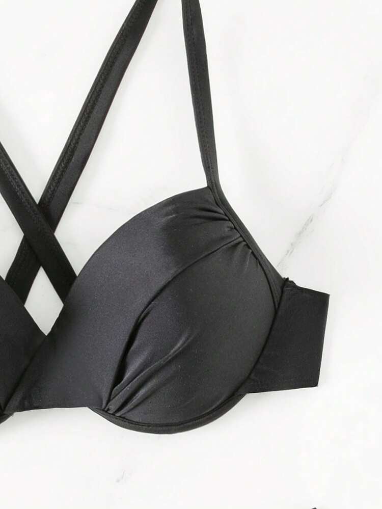 Ladies' Cross Design Bikini Set With Metallic Buckle Decoration Music Festival Summer Beach