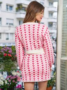 SHEIN Frenchy 2pcs/Set Knitted Sweater With Heart Pattern Winter Thanks Giving Casual