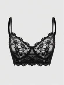 ROMWE Goth Women's Lace Bra With Wire, Lingerie - Black - View 1