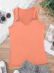 INAWLY 女士金屬扣裝飾背心上衣，夏季必備 - 珊瑚橙 - 查看 3