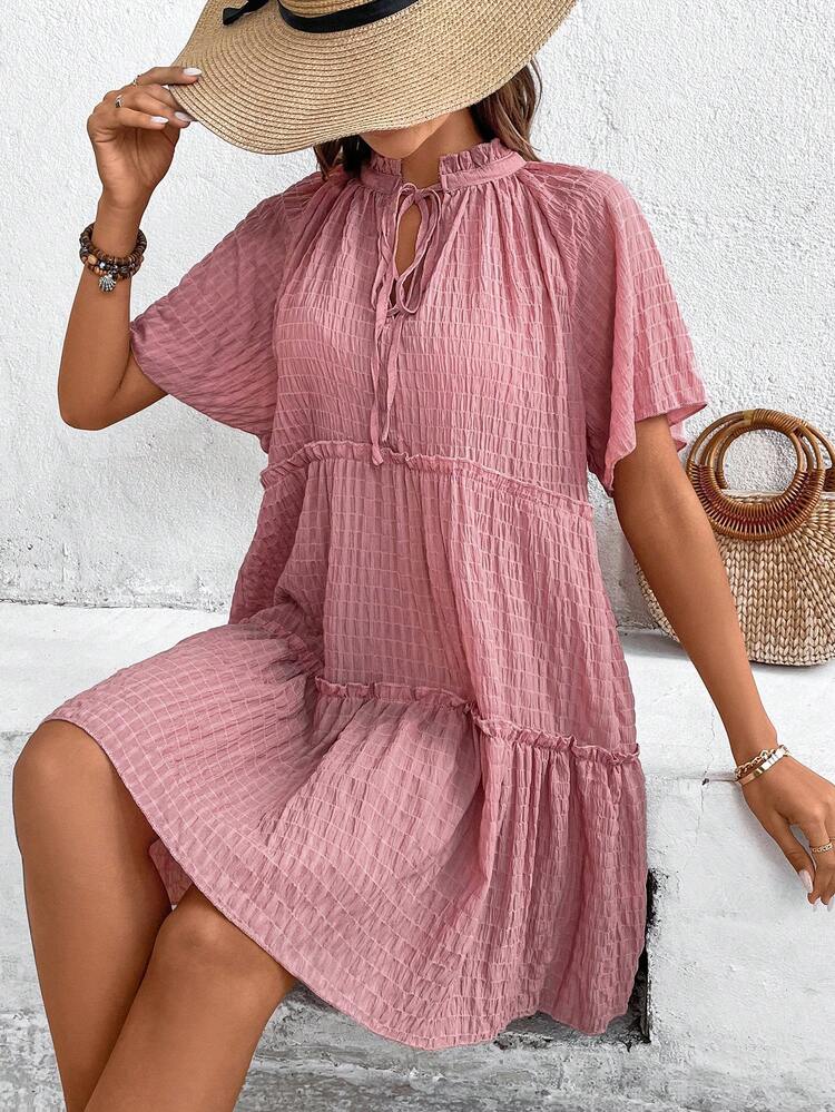 Women's Solid Color Tie Neck Dress